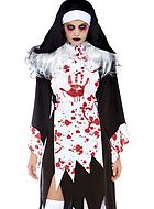 Scary nun, costume dress, tatters, blood splatter